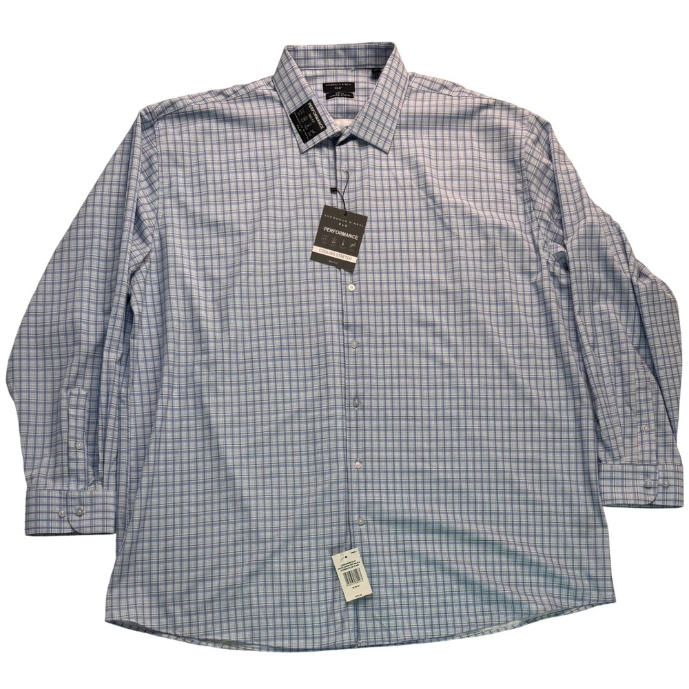 Shaquille O'Neal XLG Men 19 36/37 Blue Plaid Cooling Stretch Performance Shirt